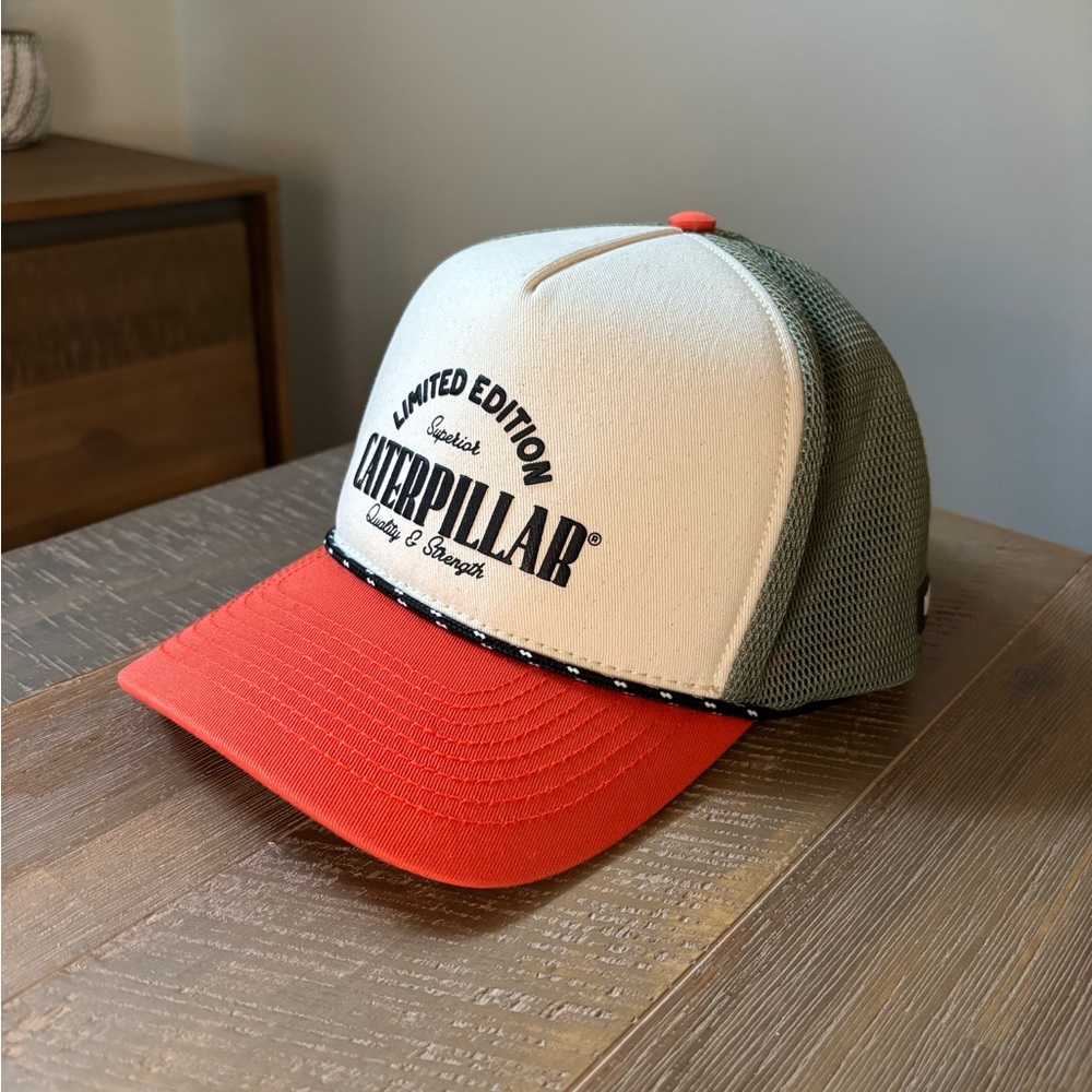 Caterpillar Red-Orange and Green Trucker Cap